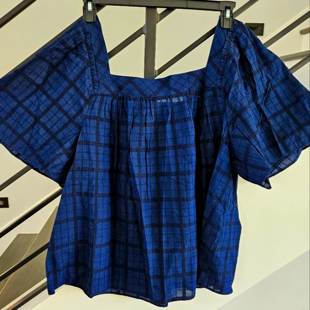 Draper James Navy Checkered Blouse